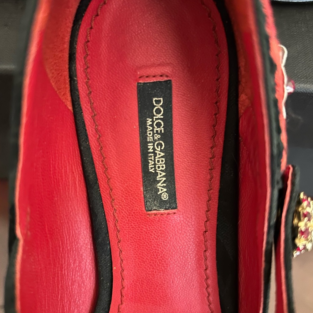 Dolce & Gabbana Black Brocade Embellished Mary Jane Ballerina Flats, size EU38.5 - Picture 11 of 16